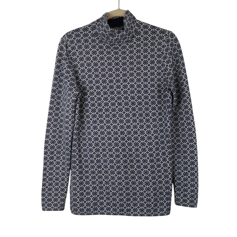 Duluth Trading Co. Womens M Blue White Geometric Print Long Sleeve Mock Neck Top
